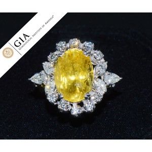 GIA Natural 11CTS VS F Diamond No Heat Vivid Yellow Sapphire 18K Solid Gold Ring